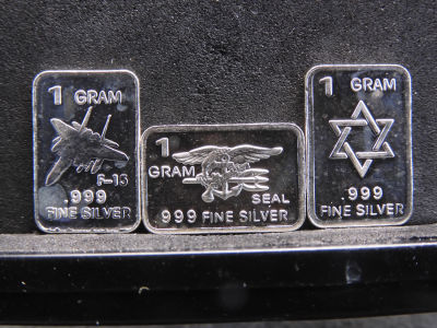 Silver - Three - 1 Gram .999 Silver Bars Depicting Different Themes