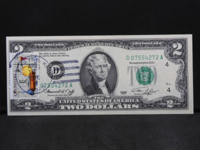 Series 1976 U.S. Federal Reserve $2.00 Bicentennial Note w/ 1st Date of Issue Stamp - Bank of 