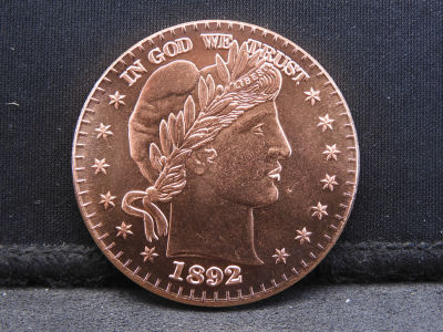 1 oz .999 Fine Copper Commemorative, Barber Design
