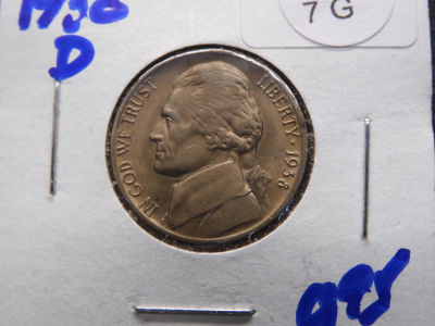 KEY 1938-D Jefferson 5c. UNC+