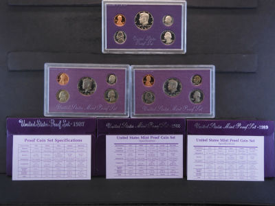1987-S, 1988-S, 1989-S United States Proof Sets