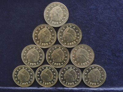 Ten Copies of 1852 California Gold Tokens