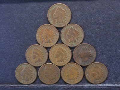 Ten 1906 Indian Head Cents