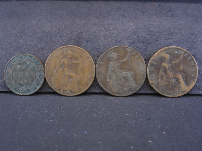 1898, 1910, 1918, Great Britain Large Cents & 1907 Canada Large Cent VG to F