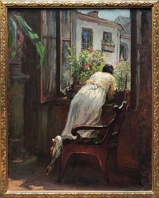 Федорович Владимир Николаевич - У окна. 1920-е гг. Бумага на картоне, масло Размер 62 &times; 48 см 