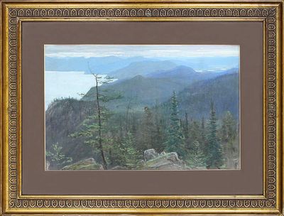 Клопов Владимир Анатольевич - Пейзаж с фьордами. Начало ХХ в. Картон, пастель Размер в зеркале 