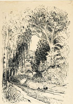 Бехтеев Владимир Георгиевич - Дорога в Тарусу (вариант II). 1928 г. Бумага, тушь, сухая кисть 