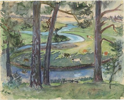 Бехтеев Владимир Георгиевич - Холм лесистый. 1958 г. Бумага, акварель, карандаш Размер 39 &times; 48 см 