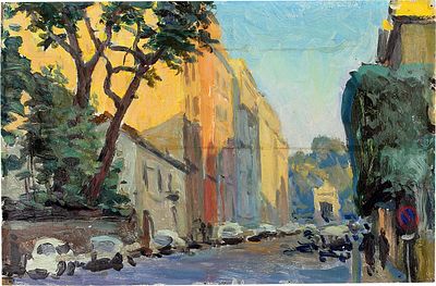 Лучишкин Сергей Алексеевич - Улица в Риме. 1963 г. Холст на картоне, масло Размер 22 &times; 33 см На 