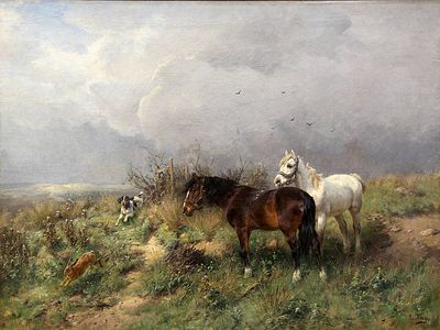 Фай Людвиг Бенно (1859-1906)
"Пейзаж с двумя лошадьми и охотничьей собакой", Конец XIX века. Фай 