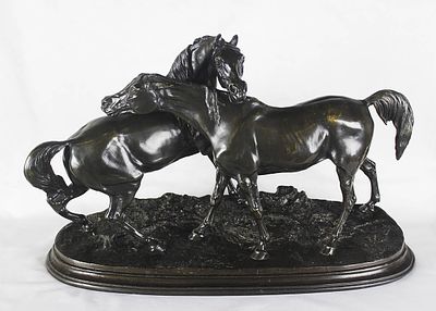 Мен Пьер-Жюль (1810‑1879)
Бронзовая кабинетная скульптура "Играющие лошади Ташиани и Неджиб" 