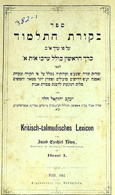 ספר נדיר ומעניין: בקורת התלמוד - מרבי יעקב יחזקאל הלוי אב"ד אושפיצין (אושוויץ). וינה, תרכ"ג 