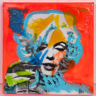 ROLANDO PELLINI, 30 X 30 cm, ”Omaggio a M. Monroe", Tecnica mista e resine su... - ROLANDO 