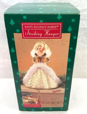 Hallmark Keepsake Ornaments Happy Holidays Barbie Stocking Hanger. 1995 (gold dress), Happy 