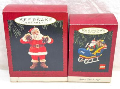 Hallmark Keepsake Ornaments lot of two Coca Cola Santa and Santas Lego Sleigh. Hallmark Keepsake 
