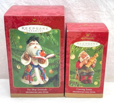 Hallmark Keepsake Ornaments lot of two Santas Toy Shop Serenade and Carving Santa. Hallmark 
