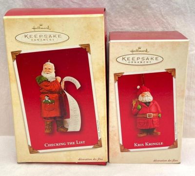 Hallmark Keepsake Ornaments lot of two Santa's Checking His List and Kris Kringle. This lot 