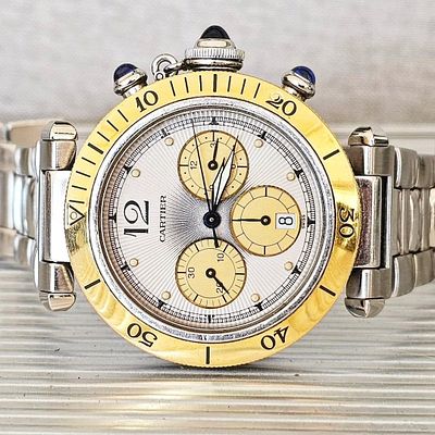 שעון מהמם של חברת Cartier דגם Pasha בקוטר 38 מ"מ, נפתח ונבדק על ידי שען מומחה ונמצא במצב עבודה 