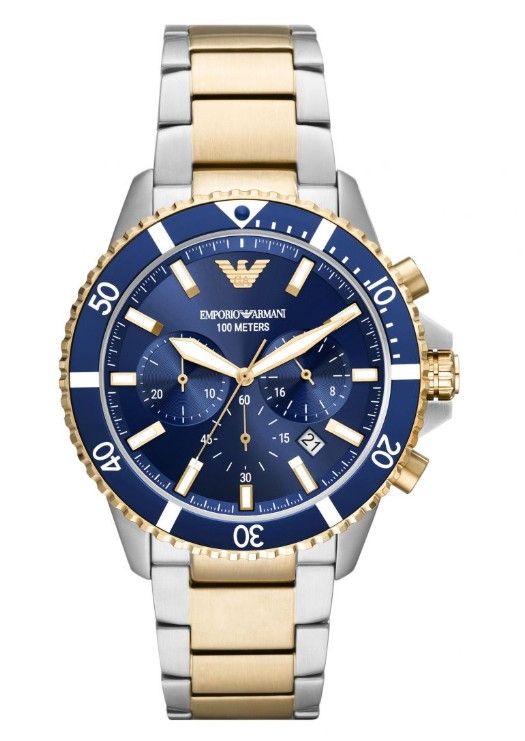 Armani Watch 43mm CHR Blue Dial 2 Tones Brac שעון חדש לגמרי ישירות מהחנות, בעקבות החלפת 