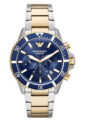 Armani Watch 43mm CHR Blue Dial 2 Tones Brac שעון חדש לגמרי ישירות מהחנות, בעקבות החלפת 