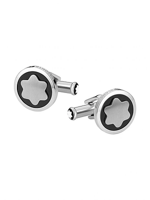 Cufflinks Steel Snowcap Onyx Inlay Montblanc זוג חפתים יוקרתיים של חברת מון בלאן היוקרתית חדש 