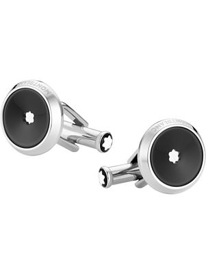 Cufflinks Star Steel Resin Round Silver Black Montblanc זוג חפתים יוקרתיים של חברת מון בלאן 