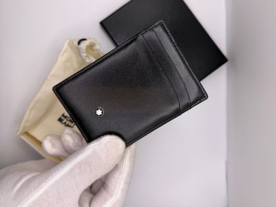 ארנק Montblanc יוקרתי בצבע שחור עם שני תאים וקליפס אחורי מעור אמיתי Pocket Holder Money Clip 