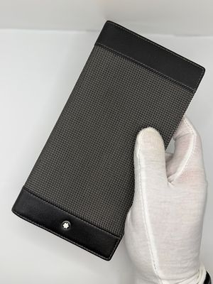 ארנק יוקרתי Montblanc ישירות מהחנות בצבע שחור ואפור מעור אמיתי, ללא קופסה. פריט מקורי באחריות. 