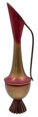 אגרטל פליז ישראליאנה, מעוטר צביעת אמייל בזהב ואדום, גובה 34 ס"מ