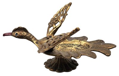 מאפרת פליז "וינברג" "WAINBERG" ישראליאנה, מעוצבת כציפור מכונפת, חתומה, אורך 15 ס"מ