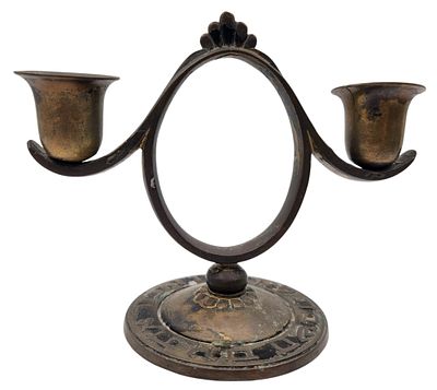 פמוט שבת דו קני ברונזה "פל-בל" "PAL BELL" ישראליאנה, מעוטר בכיתוב "זכור את יום השבת לקדשו" 