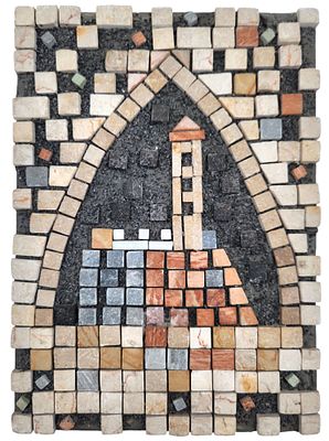 מגדל דוד תבליט פסיפס אבן על עץ "אילון מוזיאק" "EILON MOSAIC" ישראליאנה, חתום, 26X18 ס"מ