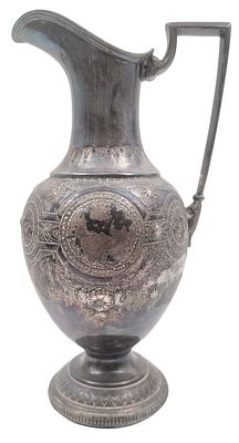 קנקן כסף גבוה (נבדק) "אר-דקו" עתיק, מעוטר חריטה עדינה של פרחים ומדליונים, גובה 19 ס"מ, משקל 276 גרם