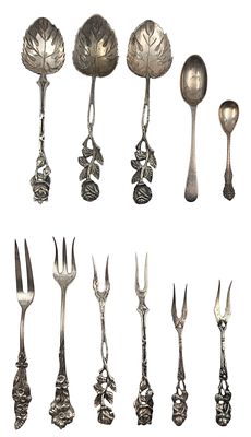 אוסף 6 מזלגות ו-5 כפיות כסף סטרלינג ו-800 עתיקים, מעוצבים, חתומים, הארוך 14 ס"מ, משקל 164 גרם