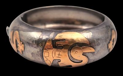 צמיד כסף 925 וזהב 18K, חתום IRIT 1960, קוטר פנימי 5.5 ס"מ, משקל 69 גרם