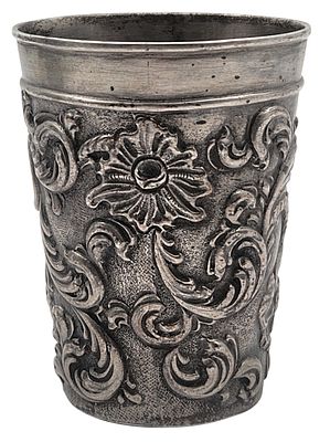 גביע קידוש כסף 800 גרמני עתיק, חתום, גובה 8.5 ס"מ, משקל 150 גרם