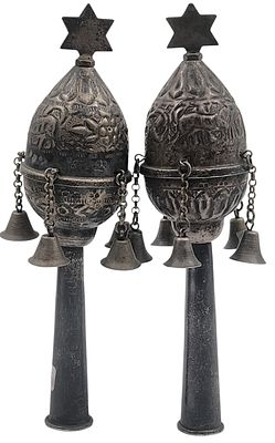 זוג רימונים לספר תורה כסף גבוה (נבדק), גובה 20 ס"מ, משקל 183 גרם