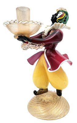 פמוט זכוכית "מורנו" איטליה, מעוצב כדמות אוריינטלית, צביעת זהב, סדק פנימי קל, לא מסוכן ולא נראה 