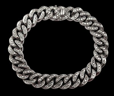 צמיד גורמט זהב לבן 18K, משובץ יהלומים טבעיים, אורך 17.5 ס"מ, משקל 44 גרם