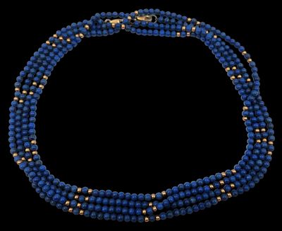 מחרוזת ארוכה מאוד לאפיס לז'ולי טבעי ואיכותי, סוגר וחרוזים זהב 14K, קוטר 3 מ"מ, אורך 188 ס"מ