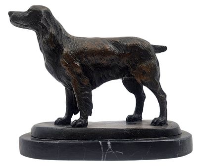 כלב, פסל ברונזה על בסיס שיש, חתום, אורך 17 ס"מ