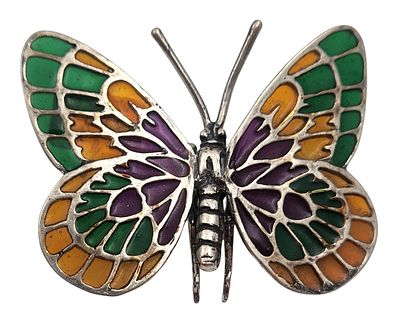 פרפר כסף 925 וזכוכית ויטרז' אמנותי, חתום, אורך 7 ס"מ