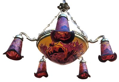 מנורת תיקרה זכוכית קמאו TIP GALLE, חיווט מלא, חתומה, קוטר 75 ס"מ. 
פריט שביר או בגודל ו/או 