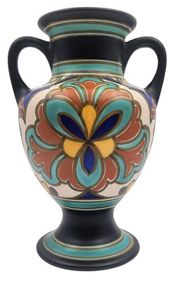 אגרטל קרמיקה IVORA גאודה הולנד 1930 בקרוב, מעוטר צביעה מרהיבה, חתום, גובה 30 ס"מ