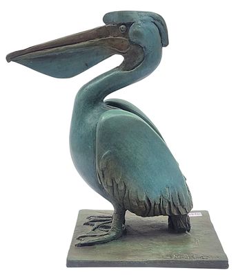 אליעזר ויסהוף, שקנאי, פסל ברונזה בפטינה ירוקה גדול ומסיבי, חתום, גובה 26 ס"מ, 4.3 ק"ג.