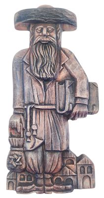 אליעזר ואריאלה ויסהוף, חסיד, תבליט קרמיקה לתליה בצבע סגול לא שכיח, חתום ביד, אורך 23 ס"מ