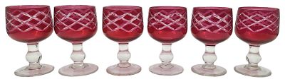 סט 6 גביעי קריסטל מרובדים אדום, גובה 11 ס"מ