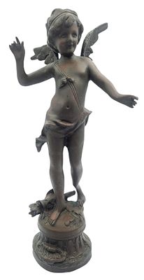 קופידון, אחרי אוגוסט מורו (1834-1917) Auguste Moreau, פסל ברונזה גדול עתיק וכבד, חתום, גובה 56 