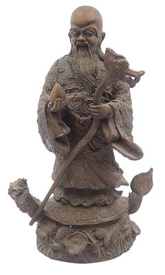 חכם עם מוט היביסקוס רוכב על צב דרקון, פסל ברונזה סיני ישן, גובה 29 ס"מ