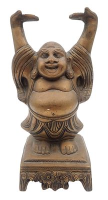 בודהה שמן מניף ידיו באושר, פסל ברונזה, גובה 30 ס"מ